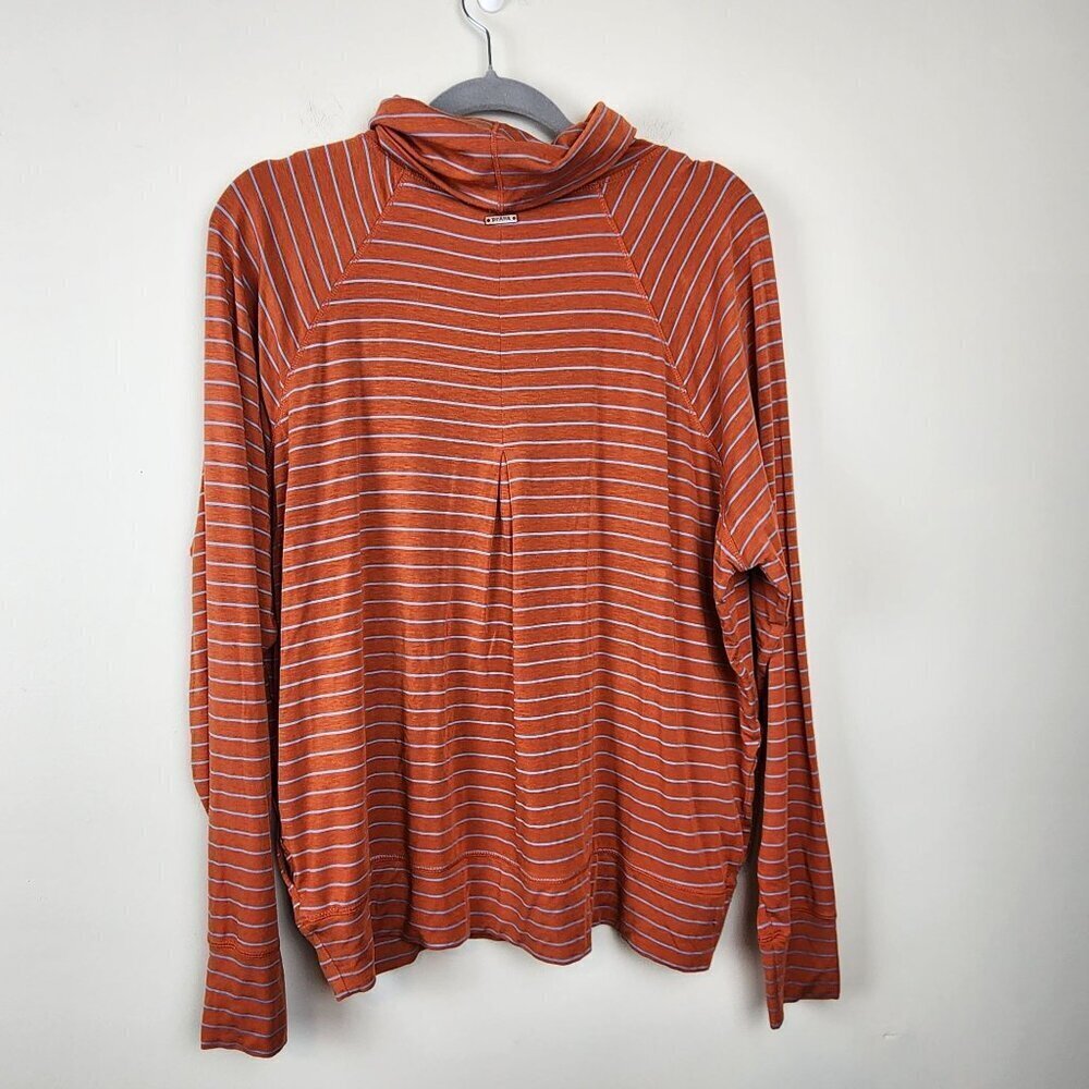 PrAna Sol Protect Turtleneck sz XL women relaxed fit pockets gingerbread stripes - Picture 8 of 12